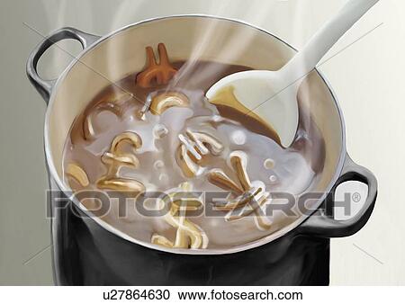 Clipart - Currency soup. Fotosearch
