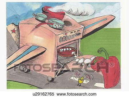 Clipart - Kitchen stove with wings. Fotosearch