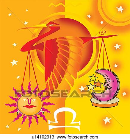 Clipart - Libra, astrological sign with scale and bird . Fotosearch