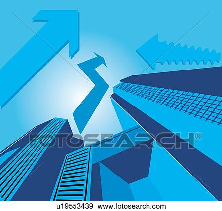 Clip Art - Low angle view of buildings with arrows. Fotosearch
