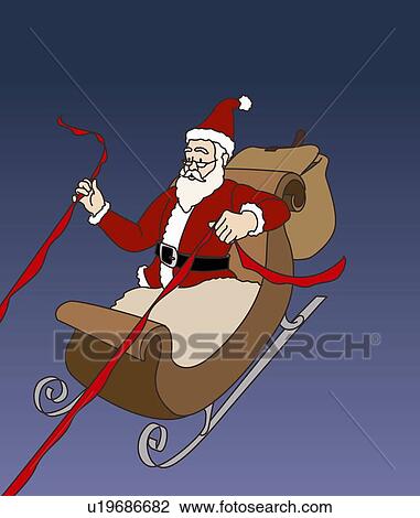 Clipart - Santa Claus riding his sleigh. Fotosearch