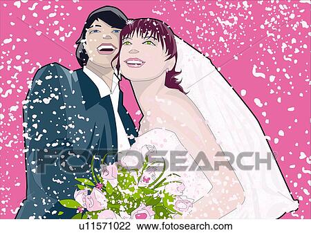 Drawing - Bride and groom. Fotosearch