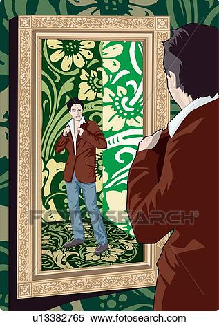 Young man looking in mirror View Large Illustration Stock Illustration - Young man looking in mirror. Fotosearch