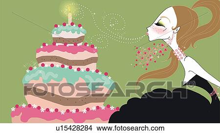 Young woman blowing out birthday candle View Large Illustration Stock Illustration - Young woman blowing out birthday candle. Fotosearch