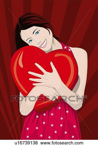 Young woman hugging a heart View Large Illustration Stock Illustration - Young woman hugging a heart. Fotosearch