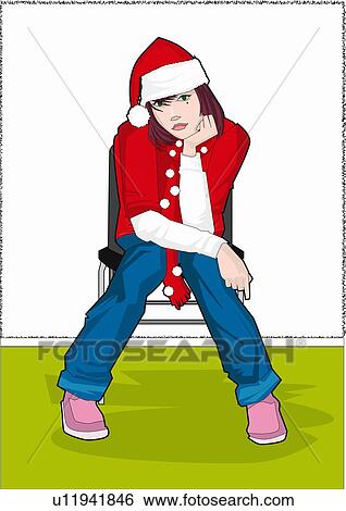 Stock Illustration - Young woman in Santa outfit. Fotosearch