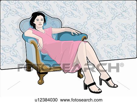 Young woman sitting on armchair View Large Illustration Clipart - Young woman sitting on armchair. Fotosearch