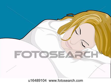 Stock Illustration - Young woman sleeping over couch. Fotosearch