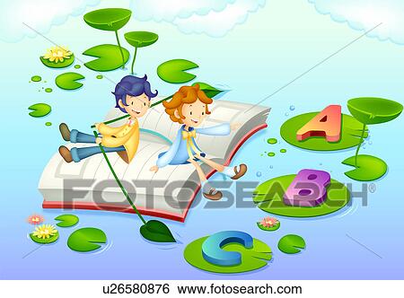 子供 上に 本 浮く 中に 水 イラスト U Fotosearch