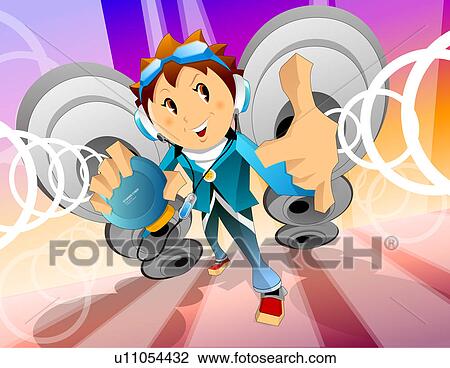 男の子 楽しむ 音楽 スケッチ U Fotosearch