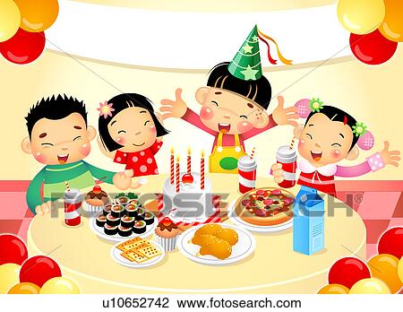 Enfants A Fetede L Anniversaire Dessin U Fotosearch