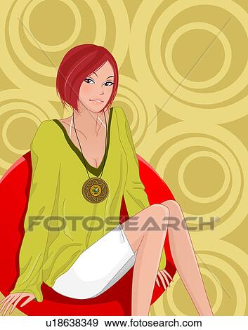 Portrait of woman sitting Stock Illustration | u18638349 | Fotosearch