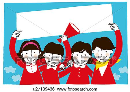 人々のグループ 保有物 ブランク プラカード イラスト U Fotosearch