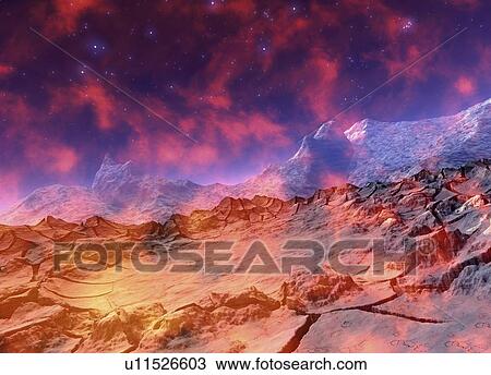 Alien planet, artwork View Large Illustration Drawing - Alien planet, artwork. Fotosearch
