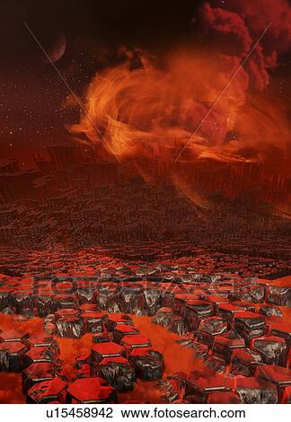 Drawing - Alien planet, artwork. Fotosearch