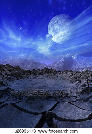 Alien planet, artwork View Large Illustration Drawing - Alien planet, artwork. Fotosearch