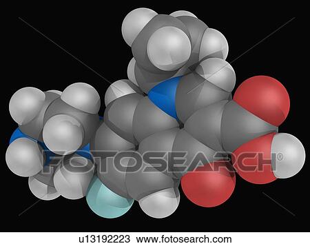 Drawing - Ciprofloxacin drug molecule. Fotosearch