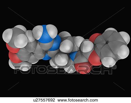 Drawing - Doxazosin drug molecule. Fotosearch