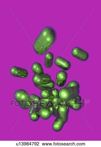 Drawing - Drug capsules, artwork. Fotosearch