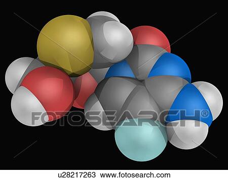 Drawing - Emtricitabine drug molecule. Fotosearch