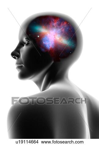 Stock Illustration - Female head and galaxy. Fotosearch
