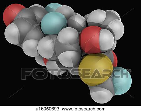 Drawing - Fluticasone hormone molecule. Fotosearch