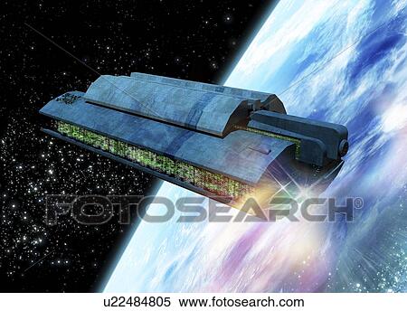 Futuristic space station, artwork View Large Illustration Stock Illustration - Futuristic space station, artwork. Fotosearch