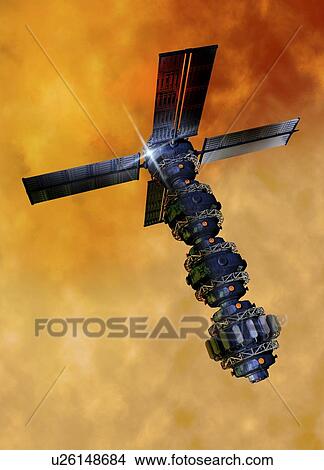 Futuristic space station, artwork View Large Illustration Stock Illustration - Futuristic space station, artwork. Fotosearch