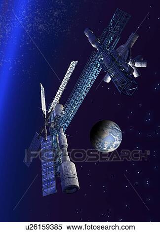 Futuristic space station, artwork View Large Illustration Stock Illustration - Futuristic space station, artwork. Fotosearch
