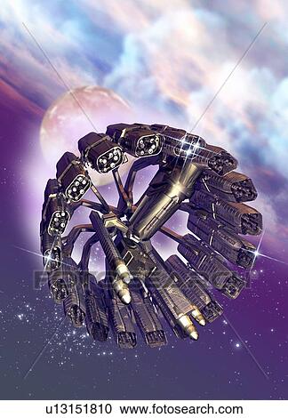 Futuristic spaceship, artwork View Large Illustration Clipart - Futuristic spaceship, artwork. Fotosearch