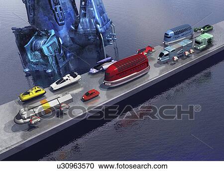 Futuristic transport, artwork View Large Illustration Clipart - Futuristic transport, artwork. Fotosearch