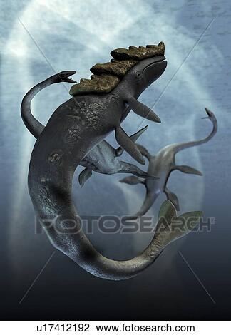 Leviathan and plesiosaur, artwork View Large Illustration Drawing - Leviathan and plesiosaur, artwork. Fotosearch