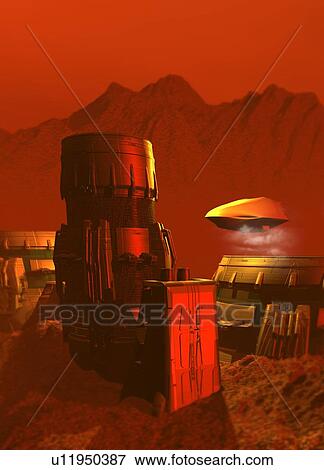 Martian colony, artwork View Large Illustration Stock Illustration - Martian colony, artwork. Fotosearch