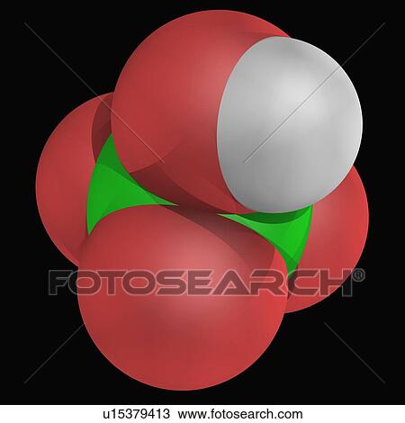 Drawing - Perchloric acid molecule. Fotosearch