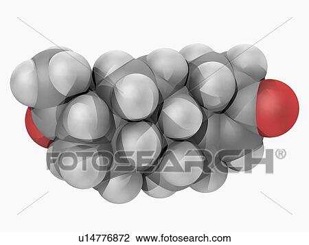 Drawing - Progesterone hormone molecule. Fotosearch