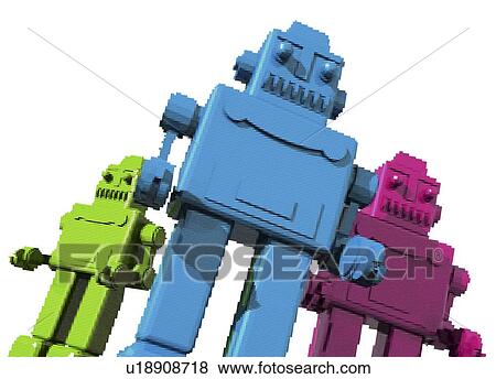 Stock Illustration - Retro robots, artwork. Fotosearch