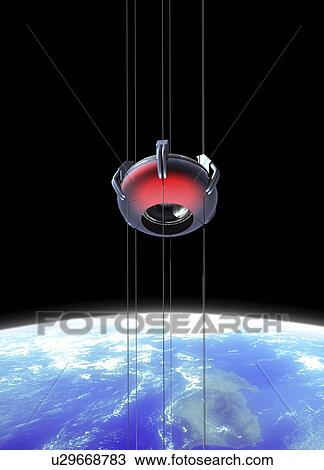 Space elevator, artwork View Large Illustration Drawing - Space elevator, artwork. Fotosearch