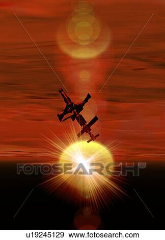 Space station orbiting Mars, artwork View Large Illustration Stock Illustration - Space station orbiting Mars, artwork. Fotosearch