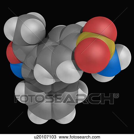 Drawing - Valdecoxib drug molecule. Fotosearch