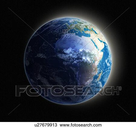 Africa and Europe, night-day artwork View Large Illustration Drawing - Africa and Europe, night-day artwork. Fotosearch
