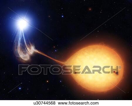 Stock Illustration - Artwork of an AM Herculis binary star. Fotosearch