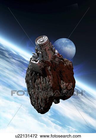 Drawing - Asteroid mining, artwork. Fotosearch