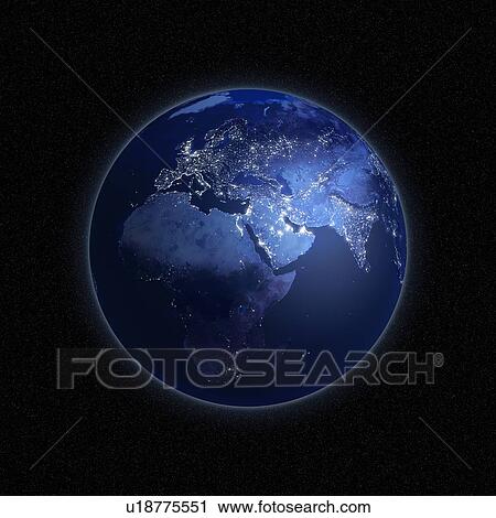 Clip Art - Earth at night, artwork. Fotosearch