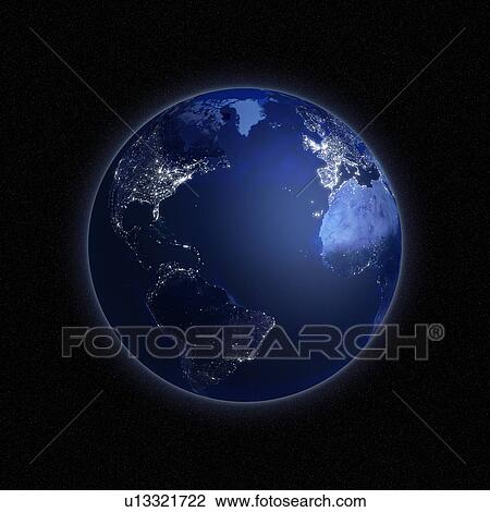 Earth at night, artwork View Large Illustration Drawing - Earth at night, artwork. Fotosearch