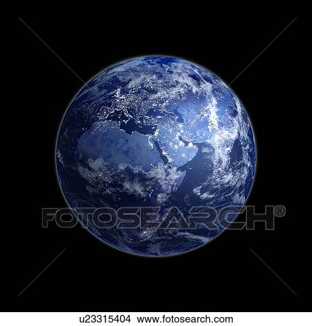 Earth at night, artwork View Large Illustration Stock Illustration - Earth at night, artwork. Fotosearch