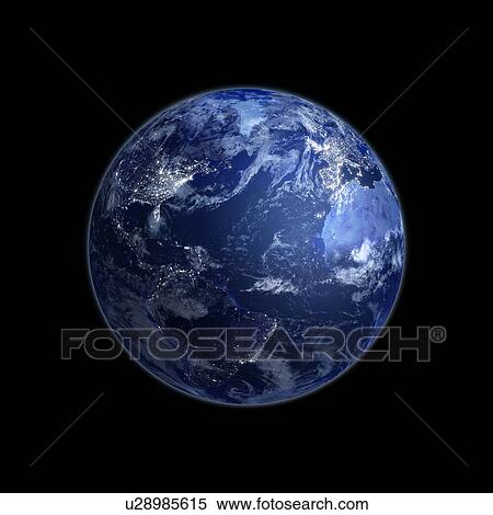 Stock Illustration - Earth at night, artwork. Fotosearch