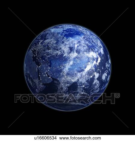 Stock Illustration - Eurasia at night, artwork. Fotosearch