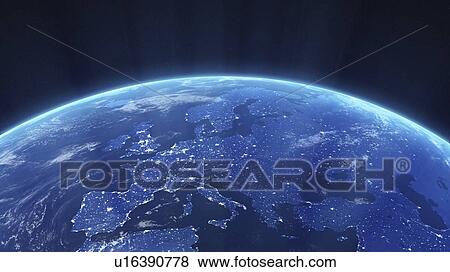Europe at night, artwork View Large Illustration Stock Illustration - Europe at night, artwork. Fotosearch