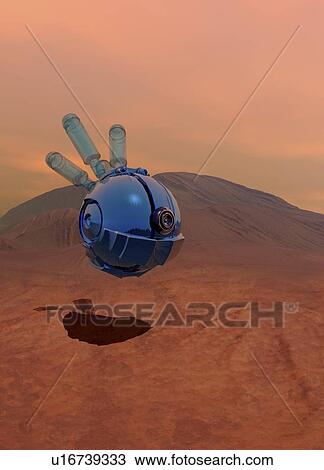 Mars probe, artwork View Large Illustration Drawing - Mars probe, artwork. Fotosearch