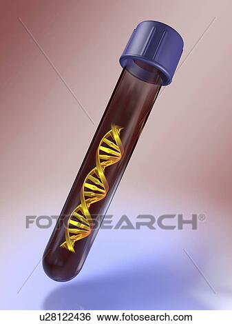 Stock Illustration - Medical test tube with blood and DNA. Fotosearch